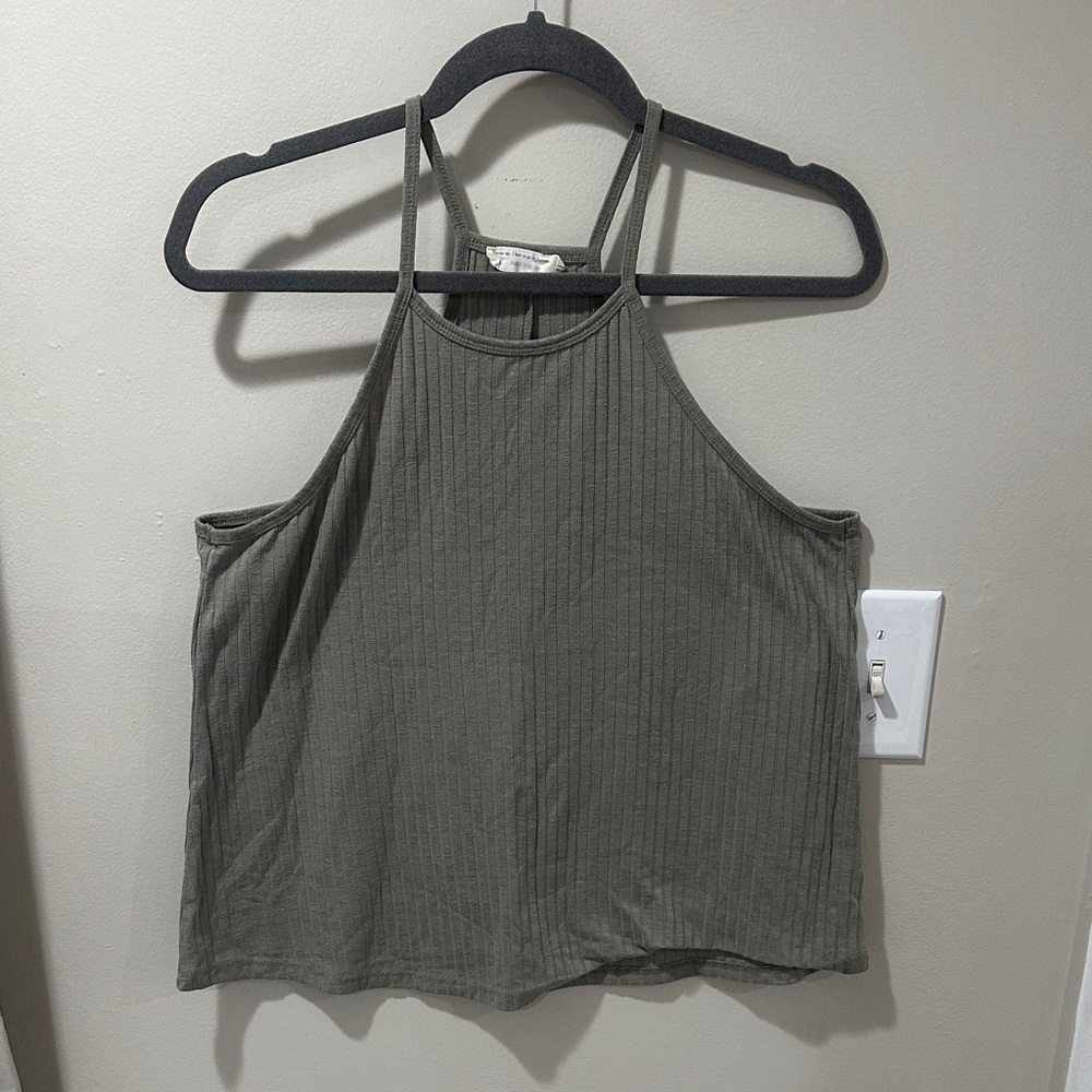 Olive Ribbed Halter Tank Top